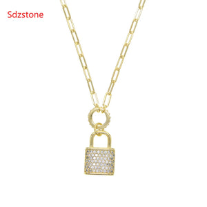 925 Silver Lover Lock Pendant Necklace Steampunk Padlock Chain Collier Gift