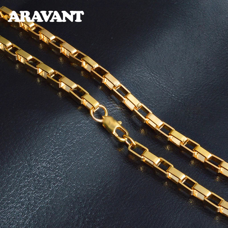 925 Silver 4MM 18K Necklace Big Box Chains Men Women Jewelry