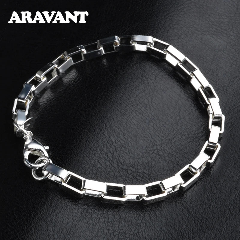 925 Silver 4MM Box Chain Bracelet Women Jewelry