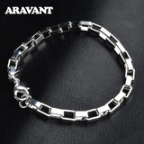 925 Silver 4MM Box Chain Bracelet Women Jewelry