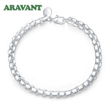 925 Silver 4MM Round Box Chain Charm Bracelet For Women Jewelry