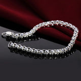 925 Silver 4MM Round Box Chain Charm Bracelet For Women Jewelry