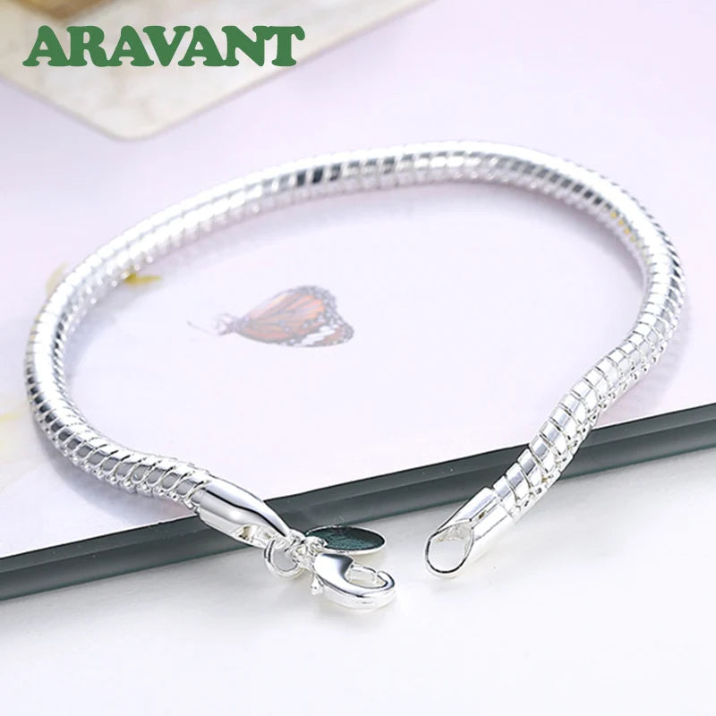 925 Silver 4MM Snake Chains Bracelets For Women Wedding Jewelry