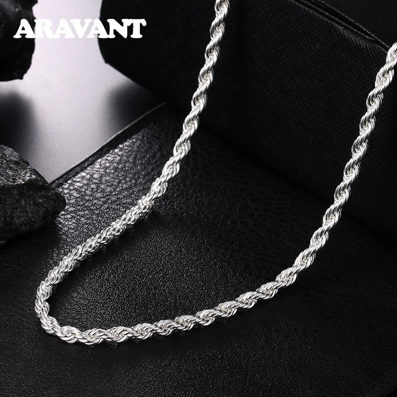 925 Silver 4MM Twist Snake Chain Necklace Men Women 16-30 Inches