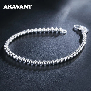 925 Silver Bead Chain Bracelet For Women Charm Jewelry