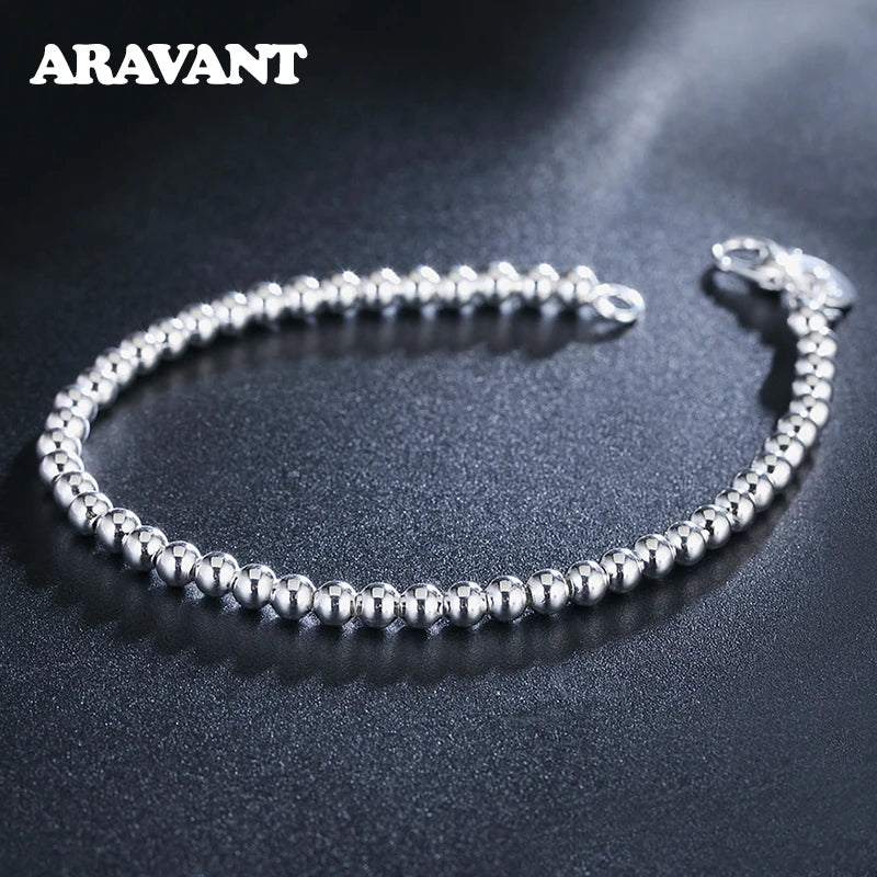 925 Silver Bead Chain Bracelet For Women Charm Jewelry