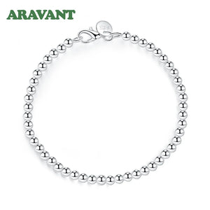 925 Silver Bead Chain Bracelet For Women Charm Jewelry