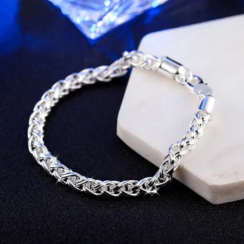 925 Silver Twisted Charm Bracelets For Men Women
