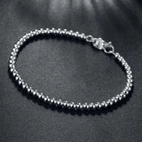 925 Silver Smooth Beads Chain Bracelet Women Wedding Jewelry