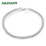925 Silver Smooth Beads Chain Bracelet Women Wedding Jewelry