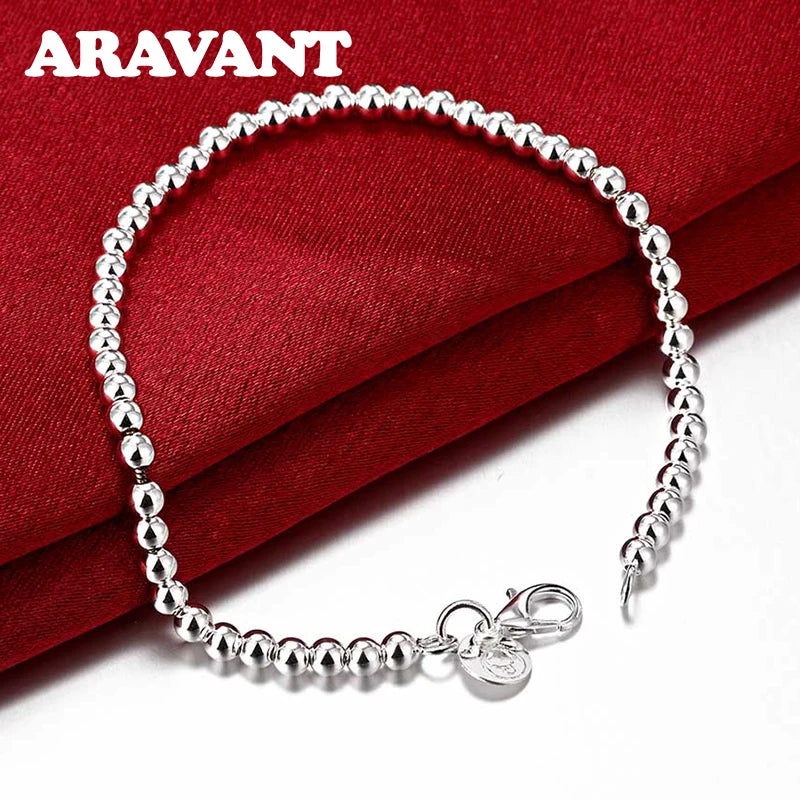 925 Silver Smooth Beads Chain Bracelet Women Wedding Jewelry