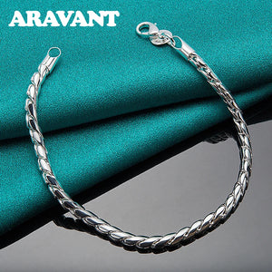 925 Silver 4mm Twisted Bracelet Chains Women Jewelry
