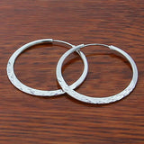 925 Silver 50MM Flat Circle Hoop Earrings Women Jewelry