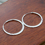 925 Silver 50MM Flat Circle Hoop Earrings Women Jewelry