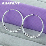 925 Silver 50MM Flat Circle Hoop Earrings Women Jewelry
