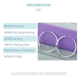 925 Silver 50MM Flat Circle Hoop Earrings Women Jewelry