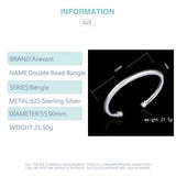 925 Silver Double Bead Open Cuff Bracelet for Women