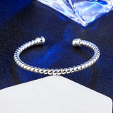 925 Silver 5MM Open Cuff Bracelet Bangle Women Double Bead Twisted Bangles