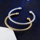 925 Silver 5MM Open Cuff Bracelet Bangle Women Double Bead Twisted Bangles