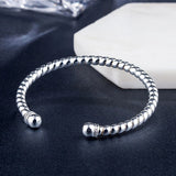 925 Silver 5MM Open Cuff Bracelet Bangle Women Double Bead Twisted Bangles