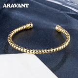 925 Silver 5MM Open Cuff Bracelet Bangle Women Double Bead Twisted Bangles