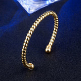 925 Silver 5MM Open Cuff Bracelet Bangle Women Double Bead Twisted Bangles