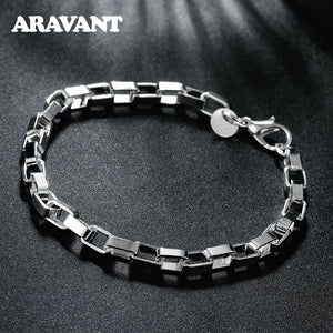 925 Silver 5mm Box Chain Bracelet Wedding Jewelry