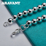 925 Silver 6MM Bead Bracelet Men Women Wedding Charm Jewelry