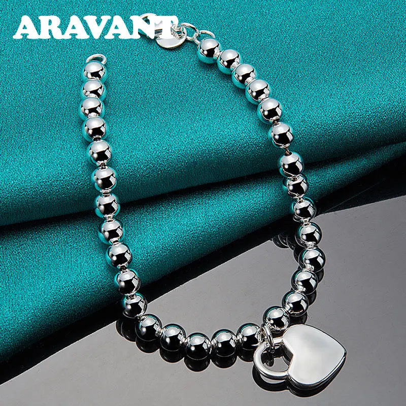 925 Silver 6MM Bead Bracelet Men Women Wedding Charm Jewelry