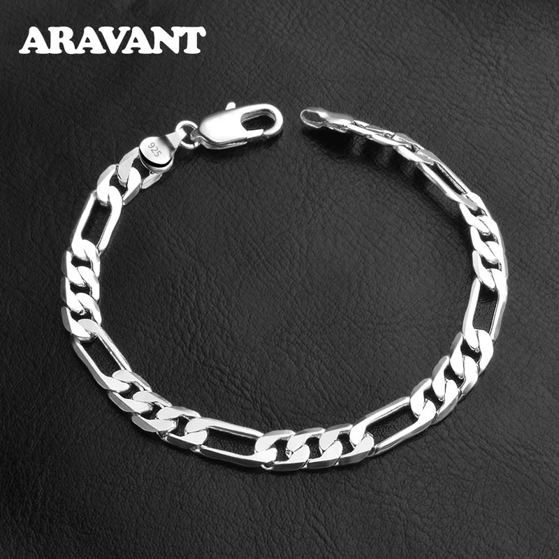 925 Silver 6MM Link Chain Bracelet Wedding Charm Jewelry