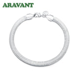 925 Silver 6MM Flat Snake Chain Bracelet Bangle Women Charm Jewelry