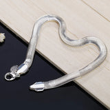 925 Silver 6MM Flat Snake Chain Bracelet Bangle Women Charm Jewelry