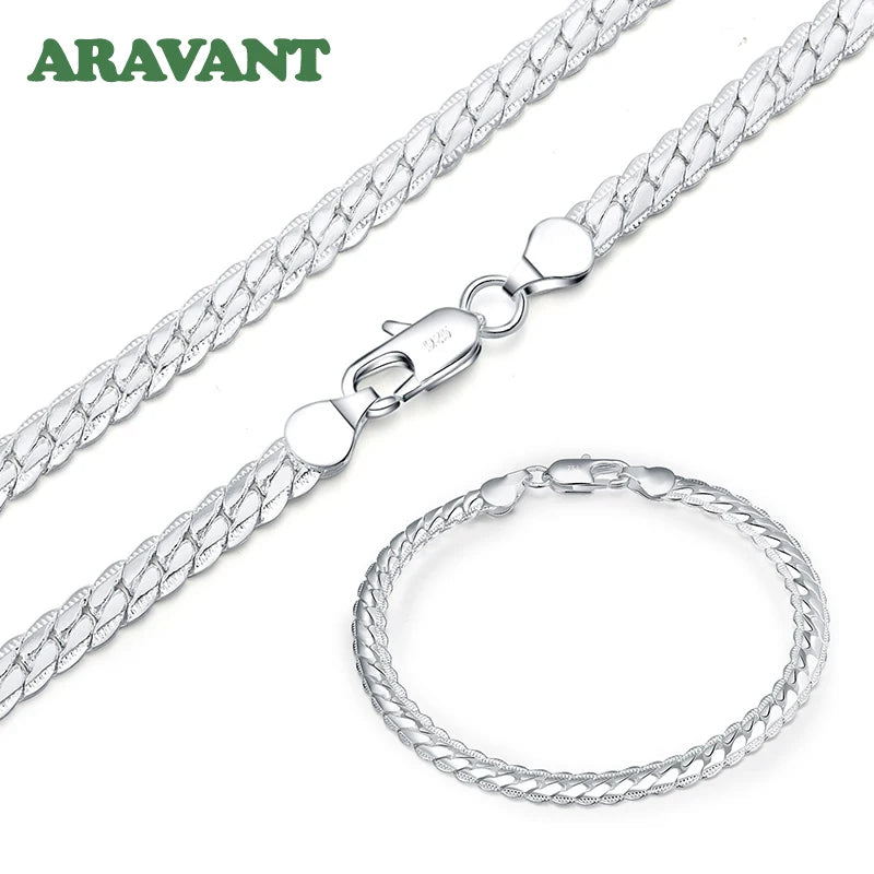 925 Silver Sideways Necklace & Bracelet Set Wedding Gift