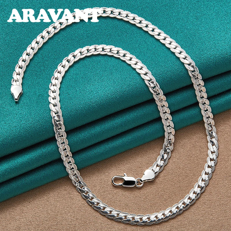 925 Silver 6mm Full Sideways Necklace 16/18/20/22/24 Inch Chain