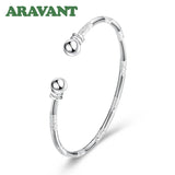 925 Silver Frosted Bracelet Bangle Double Bead 7MM for Women Jewelry