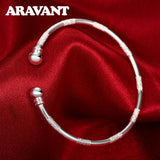 925 Silver Frosted Bracelet Bangle Double Bead 7MM for Women Jewelry