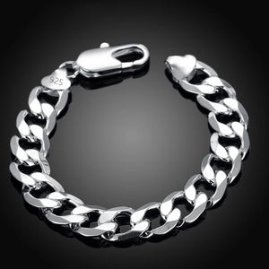 925 Silver Flat Sideways Bracelets Chains For Men Jewelry