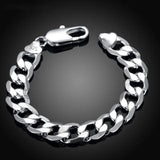 925 Silver Flat Sideways Bracelet Chains Men Jewelry