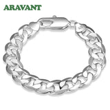 925 Silver Flat Sideways Bracelets Chains Men Jewelry