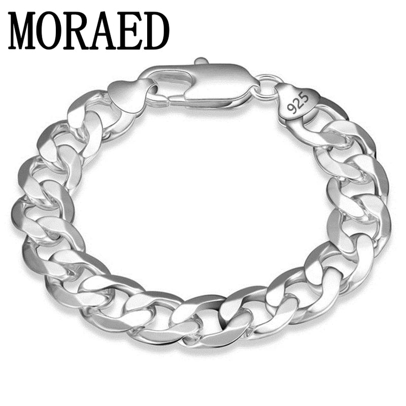 925 Silver Flat Sideways Bracelets Chains for Men