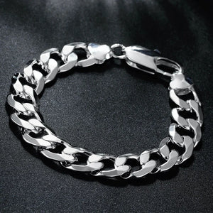 925 Silver Flat Sideways Bracelets Chains For Men Jewelry