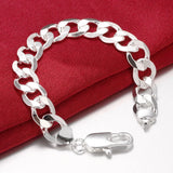 925 Silver Flat Sideways Bracelets Chains Men Jewelry