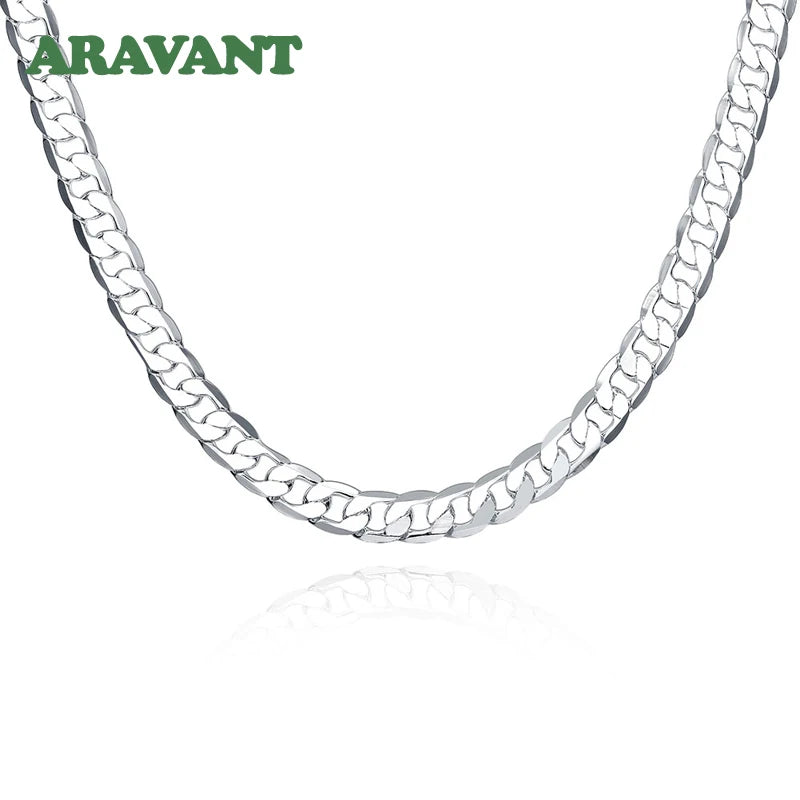 925 Silver 8MM Flat Necklace Chain For Men