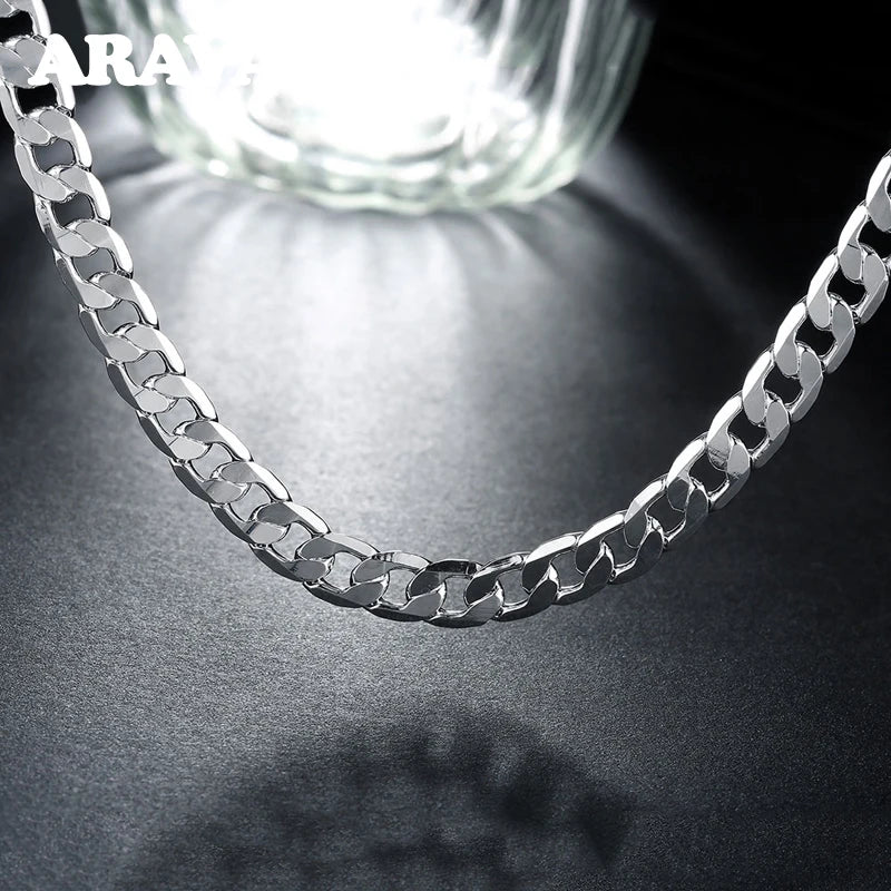 925 Silver 8MM Necklace Chain Women Men Jewelry