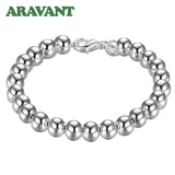 925 Silver 8MM Bead Bracelet Chain for Women Men