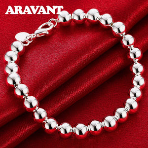 925 Silver 8MM Bead Bracelet Chain for Women Men
