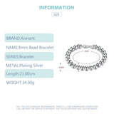 925 Silver 8MM Bead Bracelet Chain for Women Men