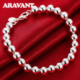925 Silver 8MM Bead Bracelet Chain for Women Men