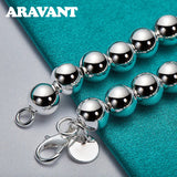 925 Silver 8MM Bead Charm Bracelet For Women