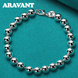 925 Silver 8MM Bead Charm Bracelet For Women